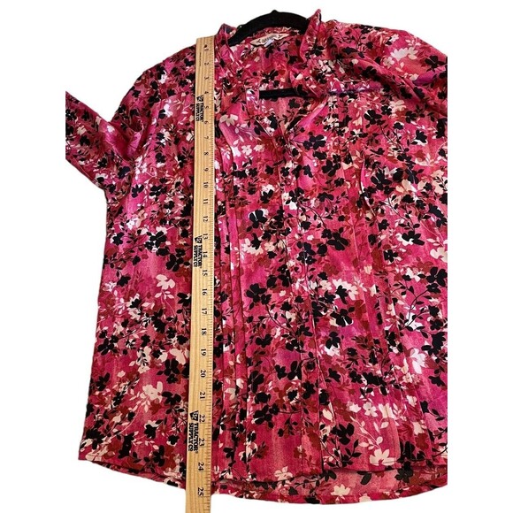 Nanette Lepore Pink Floral Long Sleeve Blouse Button Up‎ Blouse M Pleat Front - Picture 9 of 10